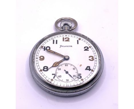 A vintage Helvetia military issue pocket watch stamped GS/TP P16060.