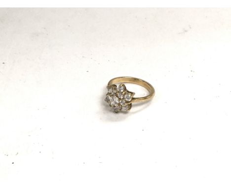 A 9ct gold white sapphire cluster ring, approx weight: 3.4 grams. Ring size N. (A)