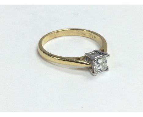 An 18ct gold princess cut diamond solitaire ring, approx 0.25ct, approx 2.2g and approx size J. Shipping category A.