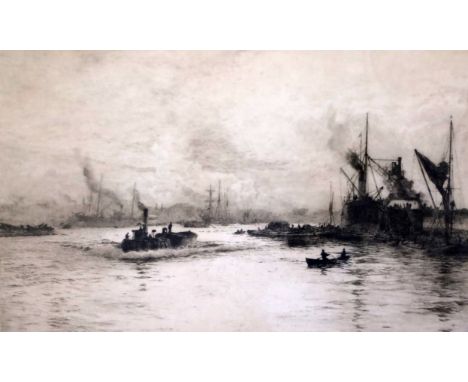 William Lionel Wyllie, etching, 'The Lower Pool - Cuckold's Point', signed in pencil, 29 x 48cm