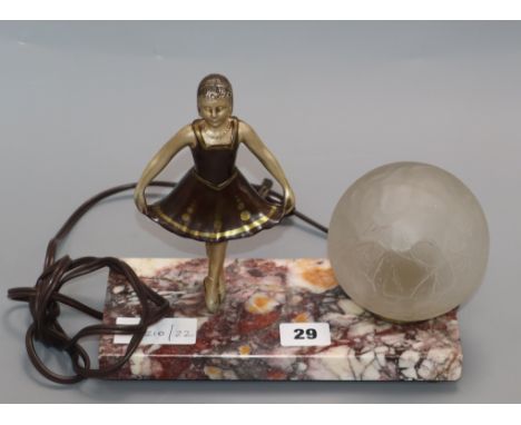 A French Art Deco spelter and marble ballerina table lamp height 20cm