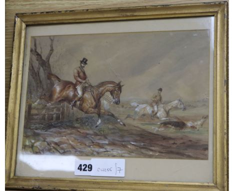 Manner of Henry Alken, watercolour, Hunting scene 'The Chase', 18 x 28cm