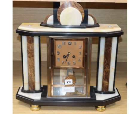 A French Art Deco marble four glass mantel clock height 44cm