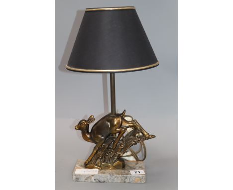 After Perin. A bronzed spelter deer table lamp height 39cm