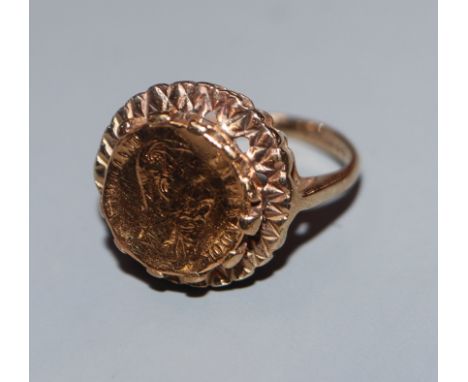 A 9ct gold ring set with an Emperor Maximillian gold coin