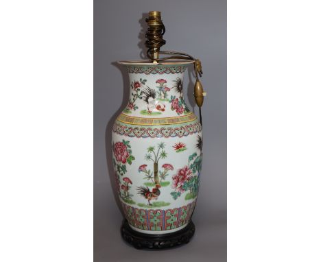 A Chinese famille rose converted lamp