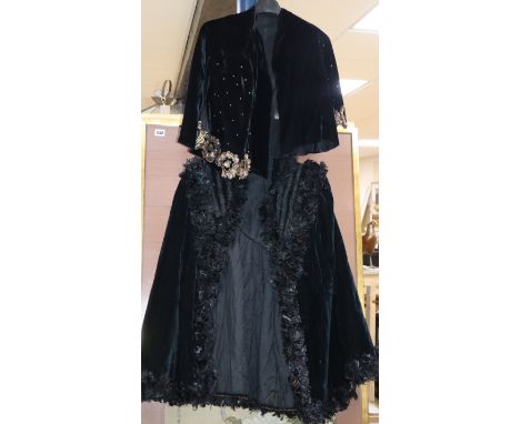A Victorian crushed velvet, feather and bead cloak together with a 1930's sequin jacket