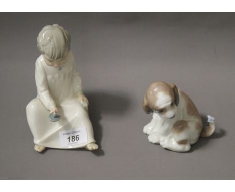 Lladro dog and Nao boy figures 