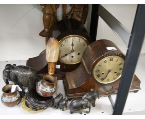 A mahogany Napoleon shaped mantle clock, and an oak mantle clock, circa 1900 and other sundry items. 