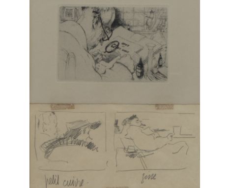 Jules DE BRUYCKER (1870-1945), 2 pencil sketches for etchings from Gens de chez nous and etching frontispieceJules DE BRUYCKE