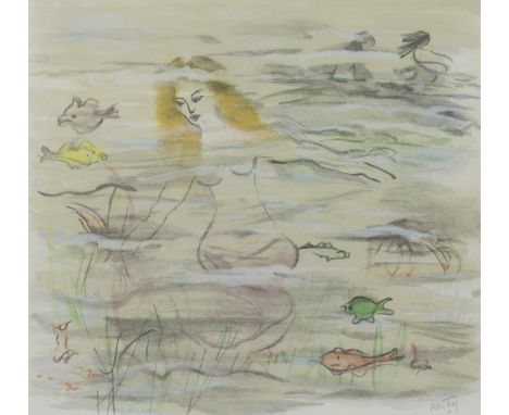 Alice FREY (1895-1981), lithograph in colour Mermaid, signedAlice FREY (1895-1981), lithografie in kleur Zeemeermin, getekend