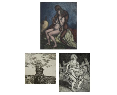 3 prints by Camiel D'HAVE (1926-1980), etching coloured (1/1) by the artist and etching, signed and numbered and etching by F