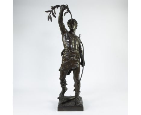 Eugène MARIOTON (1854-1933), brown patinated bronze sculpture ‘Vainqueur’, signedEugène MARIOTON (1854-1933), bruin gepatinee
