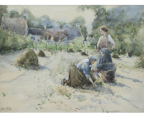 Edouard ELLE (1859-1911), watercolour Women in the field, signed and V. Capriani Roma, watercolour Mandolin player, signedEdo