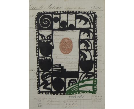 Pierre ALECHINSKY (1927), screenprint on old document Souvenir de Bruxelles, numbered 32/60 and signedPierre ALECHINSKY (1927