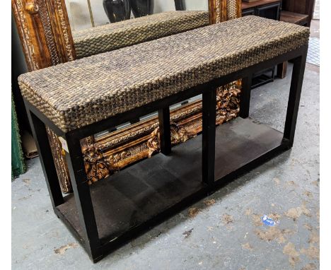 CONSOLE TABLE, 140cm x 42cm x 76cm, contemporary, woven sea grass top. 