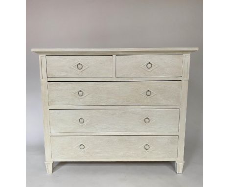 COMMODE, Gustavian style, grey painted with two short and three long drawers, 97cm W x 46cm D x 80cm H. 