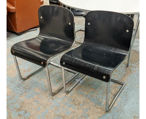 DINING CHAIRS, a set of four, vintage, ebonised seats, chrome frames, 74cm H. (4) 