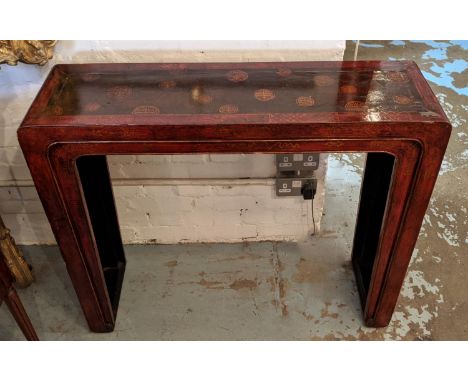 CONSOLE TABLE, 99cm W x 30cm D x 81cm H, Chinese gilt and red. 