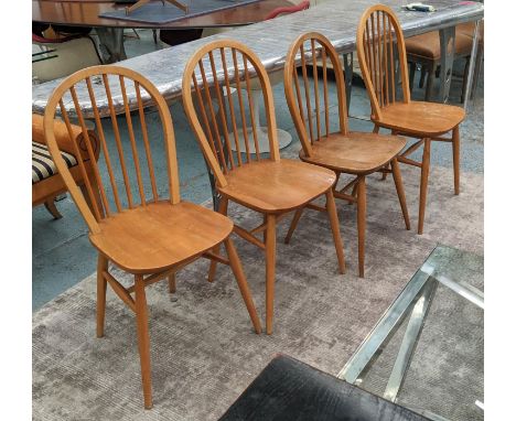 ATTRIBUTED TO ERCOL DINING CHAIRS, a set of eight, 86cm H x 40cm, elm and beechwood. (8) 