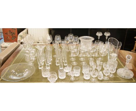 COLLECTION OF CUT GLASS, various pieces including a Waterford Sundae glass, a set of champagne flutes and ships decanter. (Qt