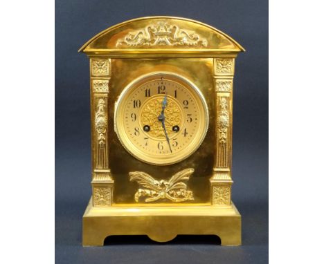 French brass and gilt mantle clock by Samuel Marti,  moved stamped made in France and Medaille D'0r , Paris 1900, height 28.5