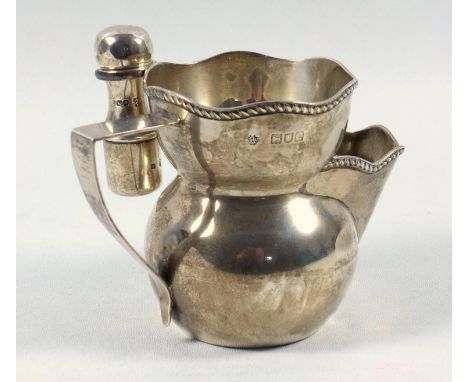 Late Victorian silver shaving mug with gadrooned serpentine rim and bracket handle, with a brush holder, by William Hutton &a