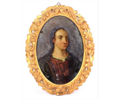 An early portrait of a young man, oil on copper panel, 17.5 x 15.5 cm, with carved giltwood frame, two giltwood mirrors, and 