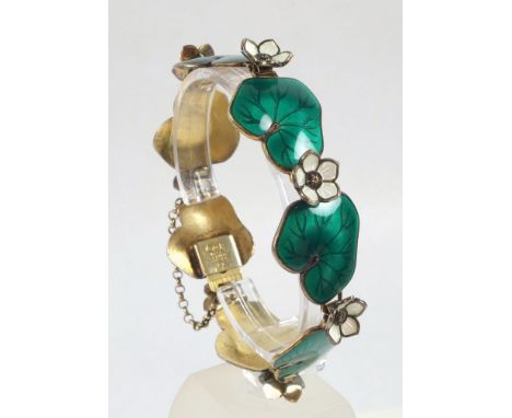 David Andersen, Norway, a silver and enamel bracelet, design of water lilies and leaves, stamped marks. 
