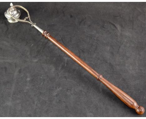 Silver candle snuffer with Art Nouveau style decoration and turned wooden handle Birm 1988 