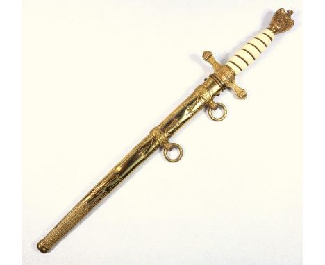 WW2 Kriegssmarine Naval officer's Dirk/dagger, eagle finial and gilt rope banding to twisting white celluloid grip, anchor to