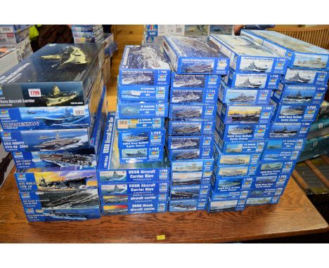 Fifty various Trumpeter 1:700 model kits, comprising: various warships.