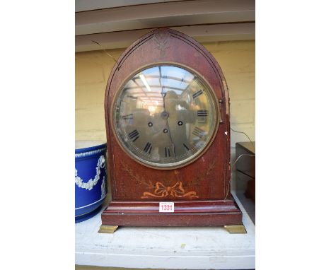 A late 19th century mahogany and inlaid lancet form bracket type clock, striking on five gongs, 42cm high. 