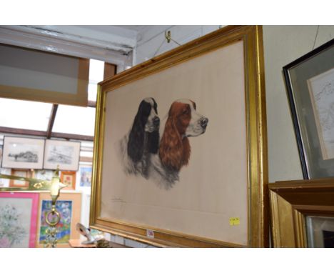 Leon Danchin, two cocker spaniels, signed in pencil, coloured etching, pl.39.5 x 52cm.