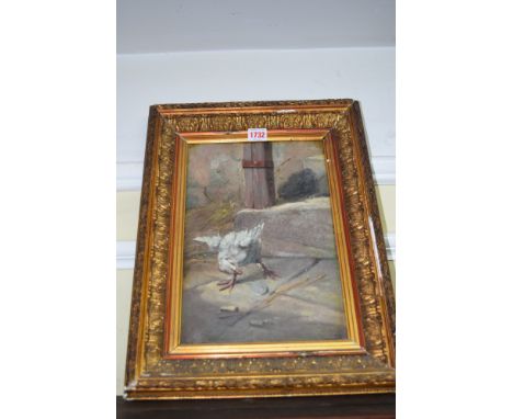 Continental School, a chicken, unsigned, oil on panel, 32.5 x 22.5cm.