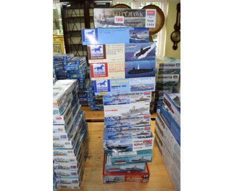Thirteen various Academy, Modelcraft and Bronco 1:350 and 1:750 model kits, comprising: various warships and submarines. 