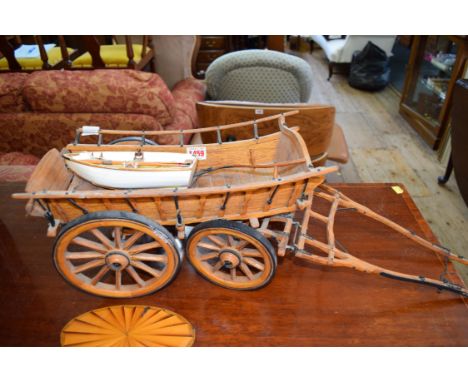 A scratchbuilt wooden model of a cart, bearing plaque inscribed 'Evan Jones, Chapel Farm, Llanarth, Monmouthshire', total len