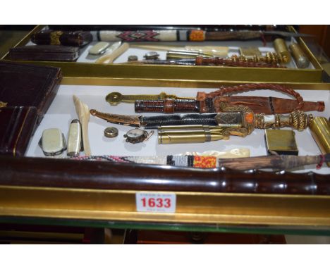 A mixed lot, to include: a novelty bullet lighter; a truncheon; two miniature compasses; two 19th century daguerrotypes, penk