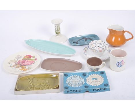 Poole Pottery - ten pieces of mid - late twentieth century Poole Pottery, to include The Ian Messiter Fortune Teacup &amp; Sa