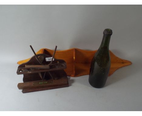 A Pipe Rack, Vintage Bottle, Corner Shelf Unit, Spirit Level Etc.