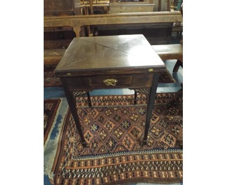 A Good Quality Edwardian Mahogany Envelope Games Table with Single Drawer on Square Tapering Legs and Spade Feet, Four Hinged