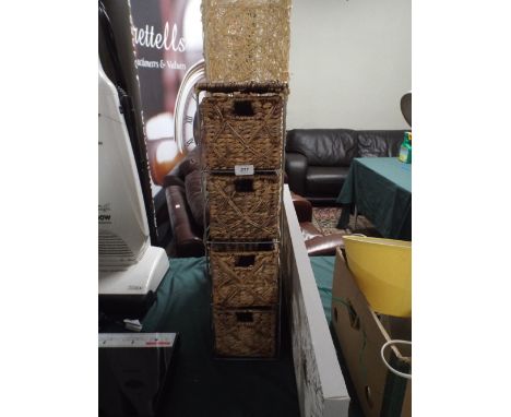 An Unusual Table Lamp with Shade, Four Drawer Storage Shelf Unit and A Modern Still Life Oil.