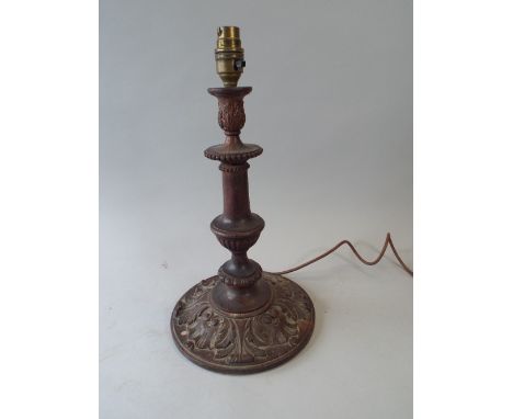 A Carved Oak Table Lamp 37 Cm High.
