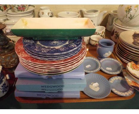 A Collection of Wedgwood Blue Jasperware Plates and Trinket Dishes, Blue and White Plates, Royal Winton Dish Etc. 
