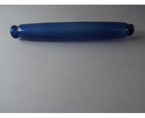 A Victorian Blue Glass Rolling Pin 39 Cm Long.