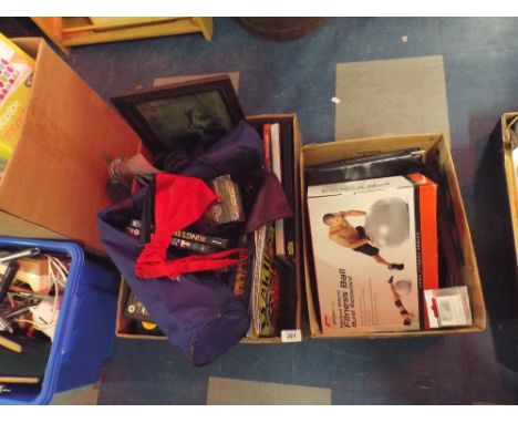 Two Boxes Containing Books Print Fitness Ball Tools Etc.