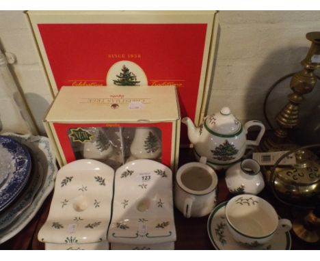 A Collection of Spode Christmas Tree China to Include Boxed Candle Sticks, Boxed Plate, Teapot Cup and Saucer Etc.  