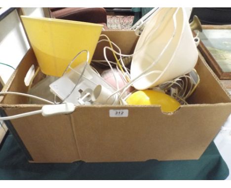 A Box of Light Fittings, Brass Candle Stick Etc.