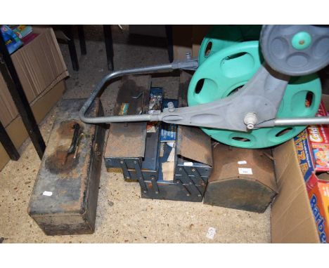 TWO CANTILEVER TOOLBOXES, A HOSE REEL, AND A FURTHER METAL TOOLBOX