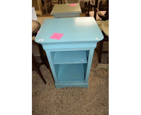 SMALL BLUE PAINTED BEDSIDE OR LAMP TABLE WITH SINGLE DRAWER, 47CM WIDE